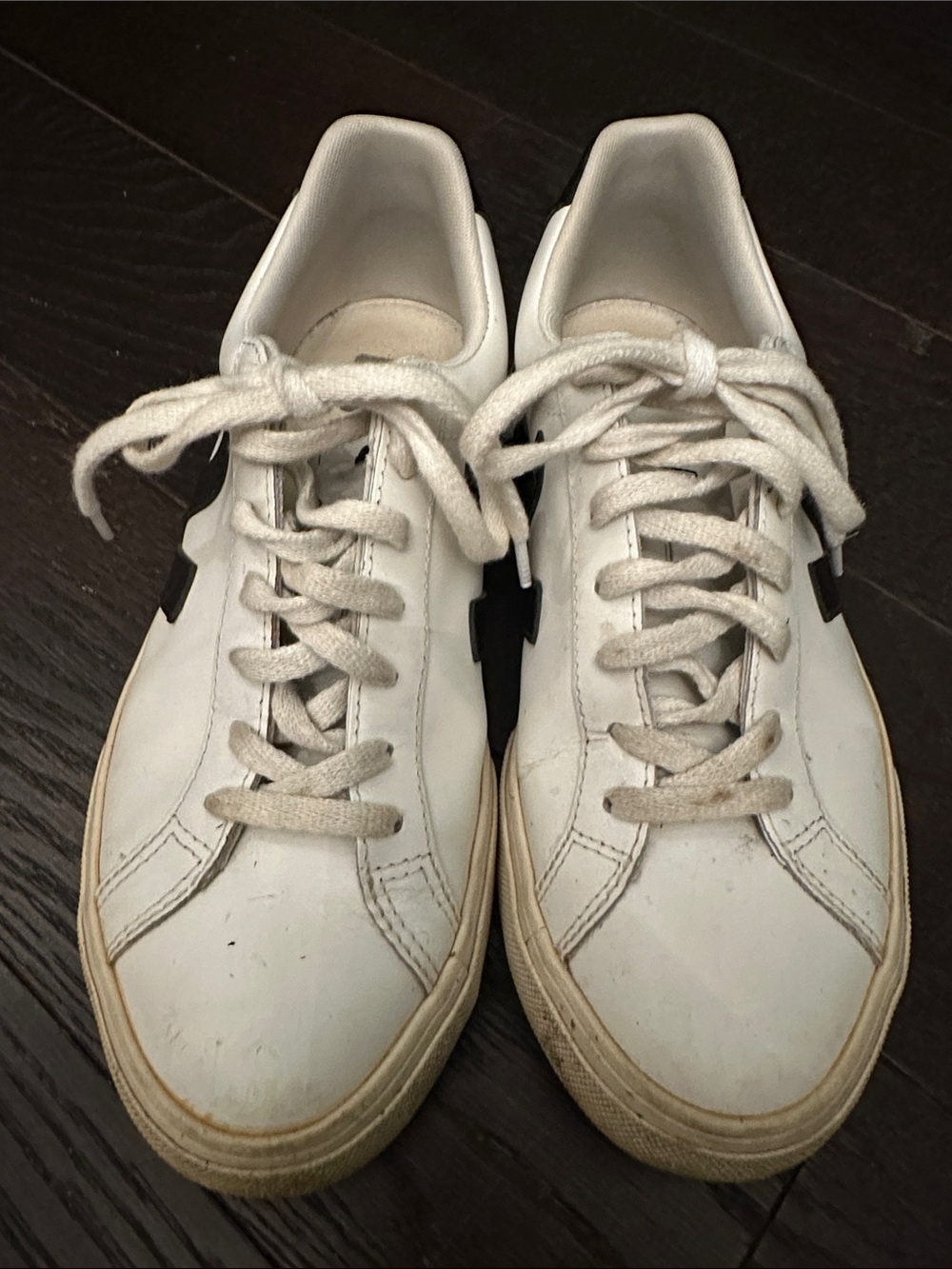 Veja White Leather Low-Top Sneakers with Black Heel Tabs